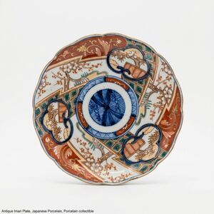 Japanese Imari Style Porcelain Scalloped Plate Red Blue Floral 19th c Arita ware